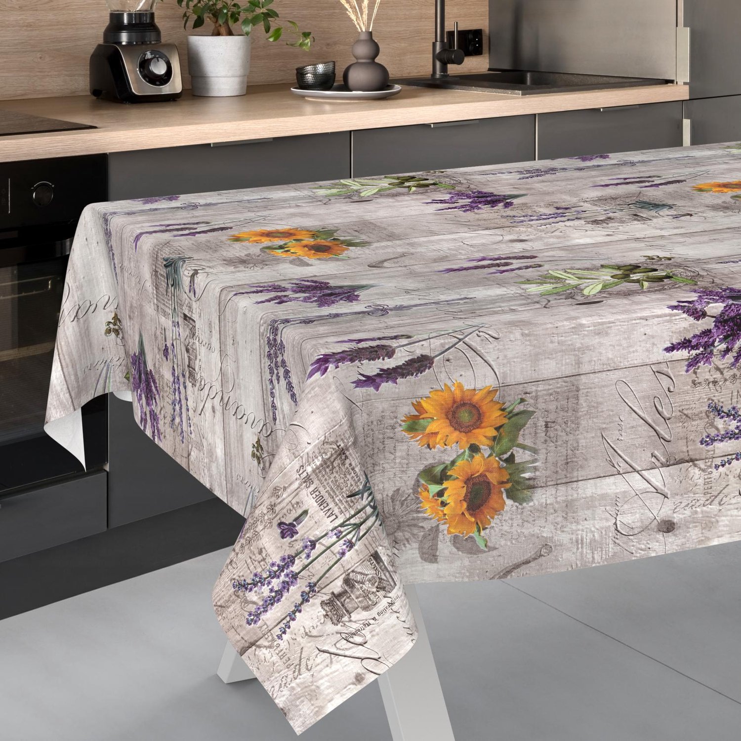ANRO Tafelzeil op rol Provence Grijs 140cm x 20m – Afwasbaar Tafelkleed Rechte rand Waterafstotend