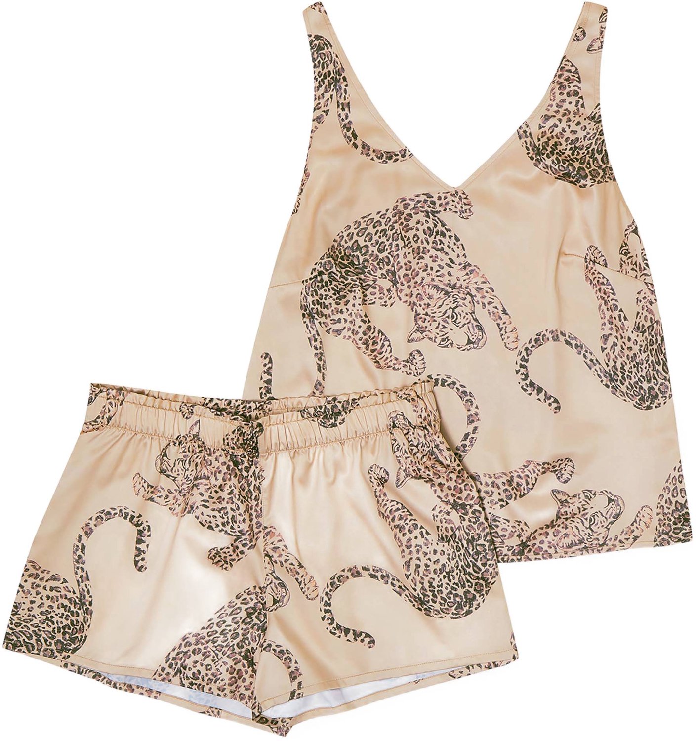 ESOTIQ Lovable - Damespyjamaset - Dierenprint - V-hals Beige