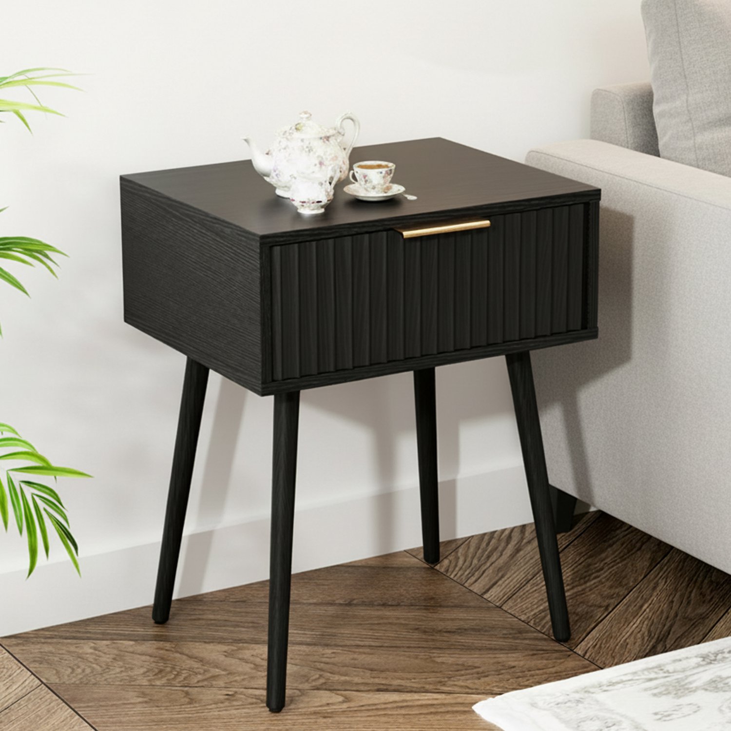 LEADZM Nachtkastje met 1 lades - Zwart - 48 x 38 x 60 cm