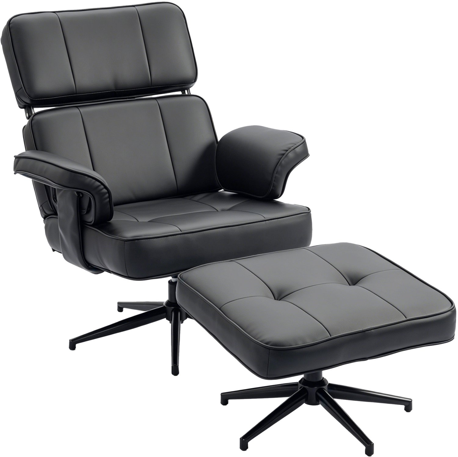 Homona Relaxfauteuil met hocker - Met in hoogte verstelbare hoofdsteun - 91 x 79 x 89 cm - Zwart