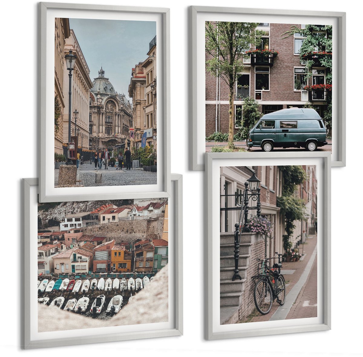 Coloray 4-Delige Schilderij Set - Rustige Stedelijke Uitzichten Op Gebouwen - 40 x 40 cm En 40 x 60 cm - Muurdecoratie - Schilderijen Set - Woonkamer - Interieur Decoratie