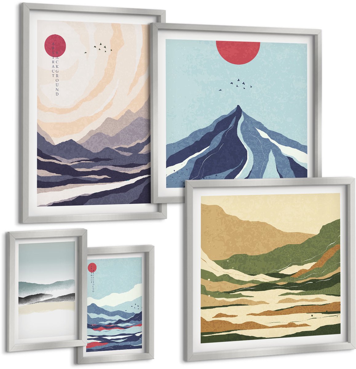 Coloray 5-Delige Schilderij Set - Abstracte Figuren Van Henri Matisse In Ingetogen Kleuren. - 20 x 30 cm - Moderne Wanddecoratie - Woonkamer - Woonkamer Decoratie