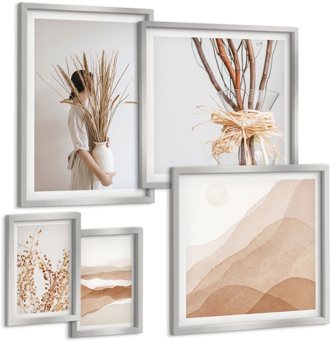 Coloray 5-Delige Schilderij Set - Rustieke Bladeren Potplanten - 20 x 30 cm - Schilderijen Set - Wanddecoratie - Woonkamer - Moderne Wanddecoratie