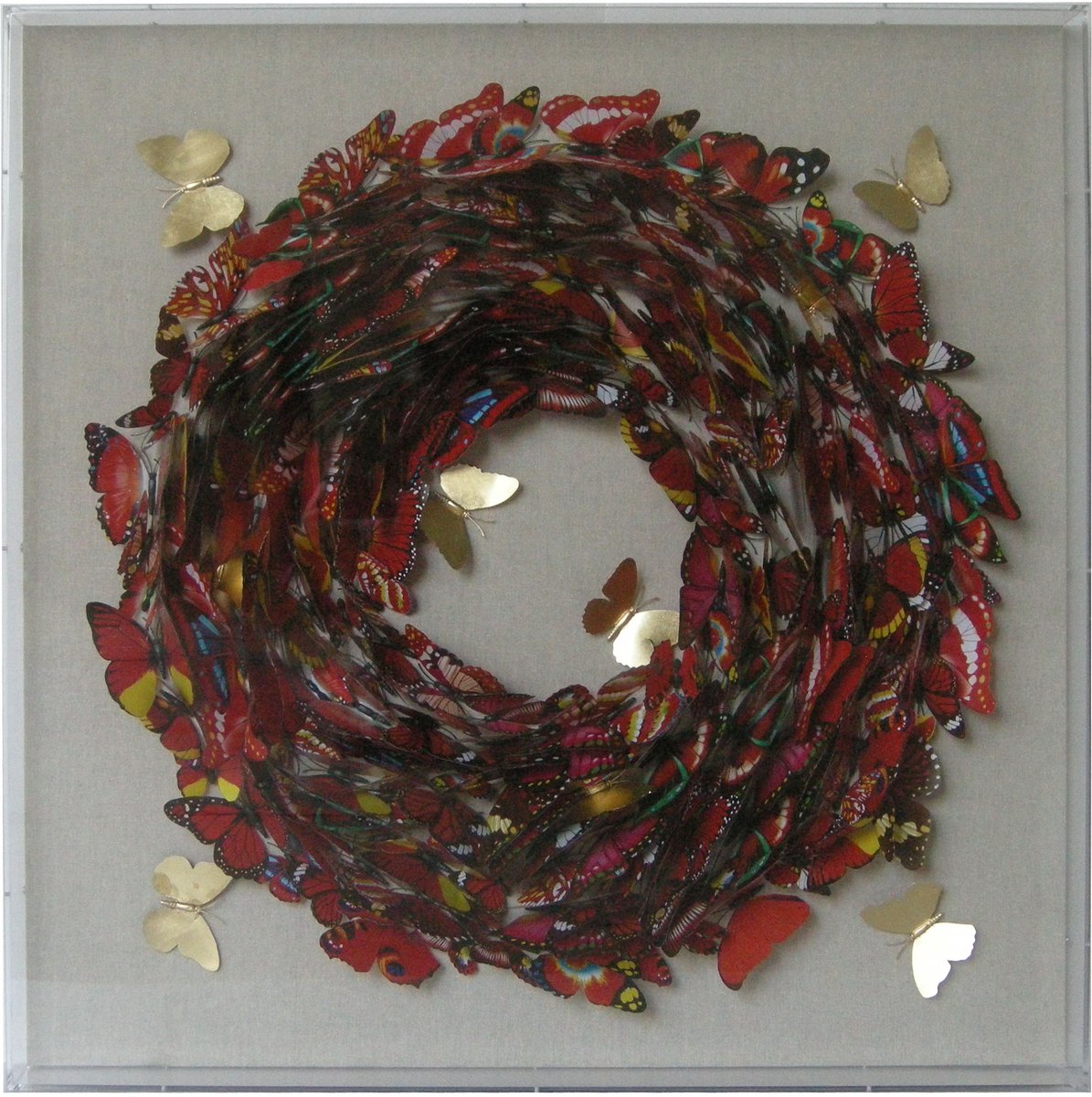 Padiro wanddecoratie 80 x 80 cm - meerkleurig - papier en glas - vlinders met 3D-effect
