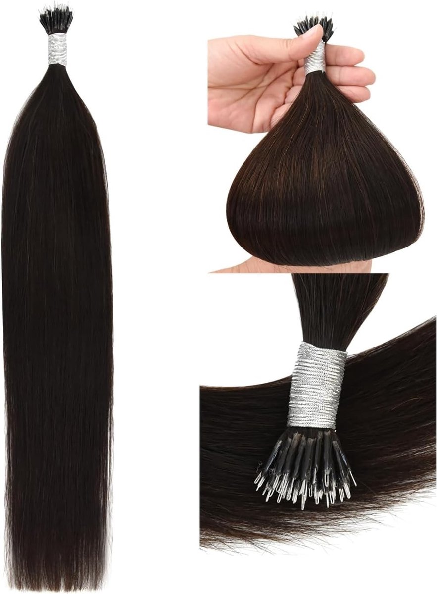 Natuurlijke Haarverlenging met Nano Tip - 45cm Nano Ring Extensions van Menselijk Haar in Donkerbruin (50g) - Perfect voor Volumineuze en Lange Locaties