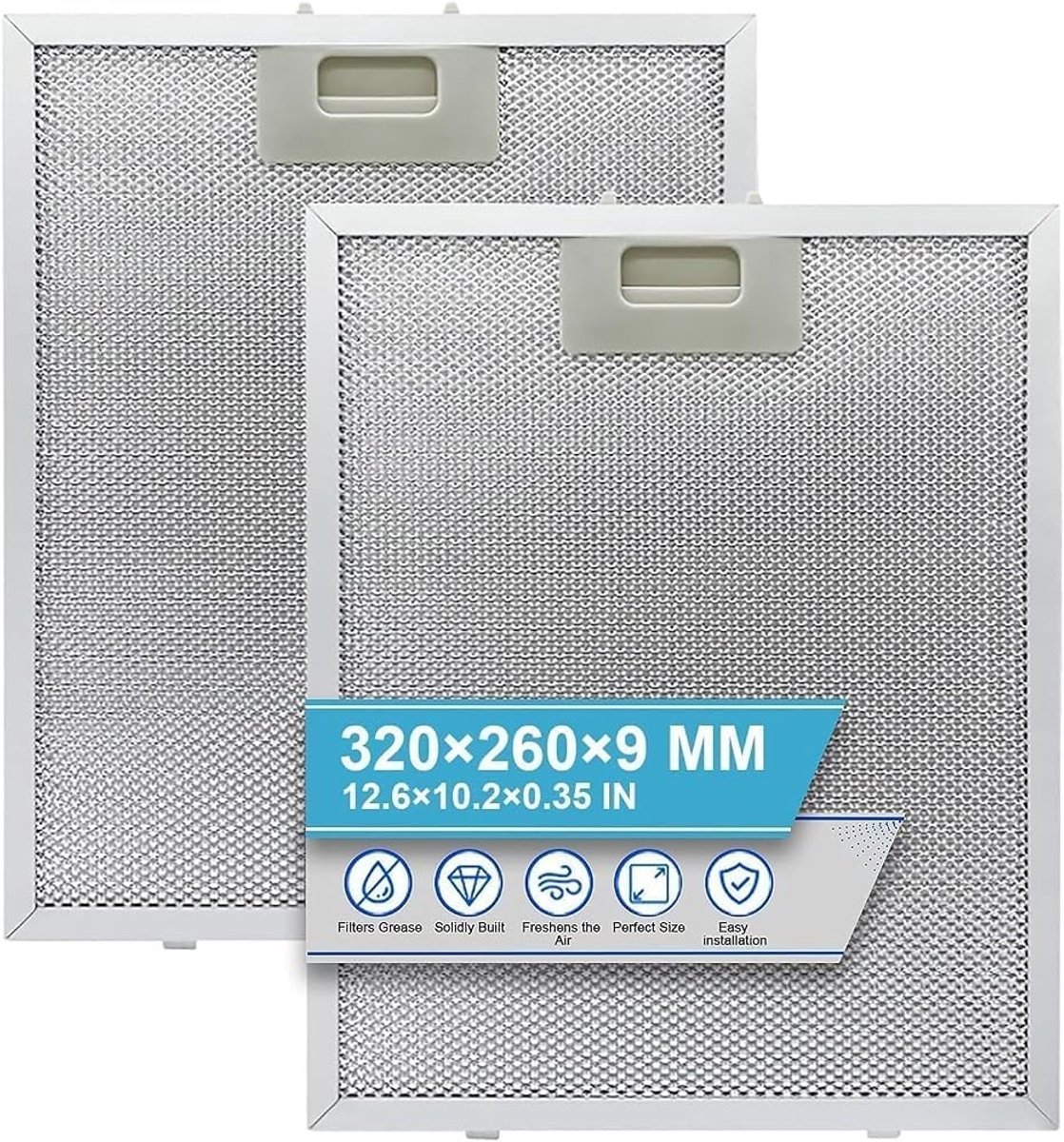 Grease Filter 320 x 260 x 10 mm, Set van 2, 5 Laags Aluminium, Universeel, Geschikt voor Afzuigkappen en Keukenventilatie