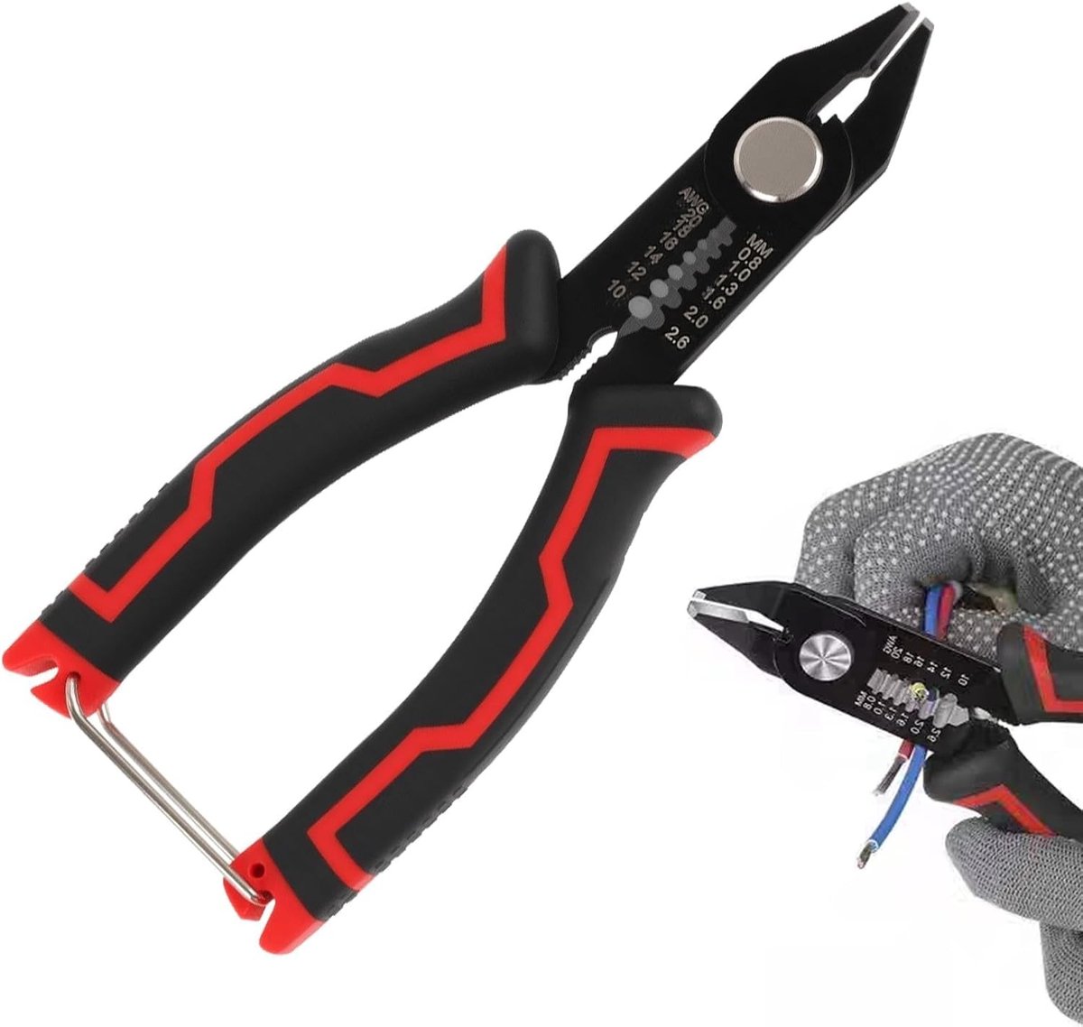 Draadsnijder 5 inch - Ergonomische 2-in-1 zijsnijder voor het snijden, strippen en buigen van 10-20 AWG-draden met antislip handvat en veilige vergrendelingshaak