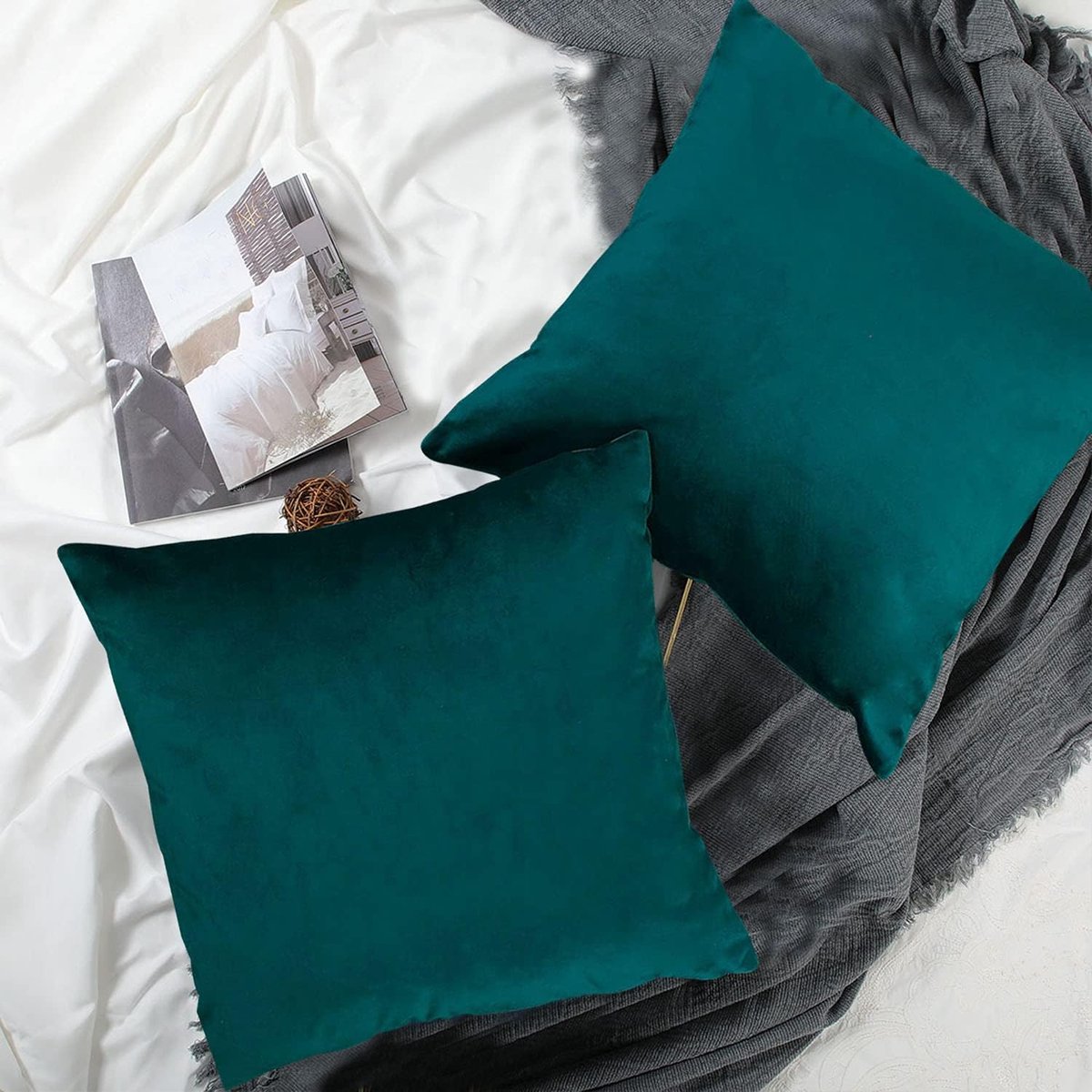 Blauwgroene kussenslopen fluweel 18 × 18 inch set van 2 groen 45 × 45 cm pauwblauw zachte vierkante kussenslopen bank - ShopVlot