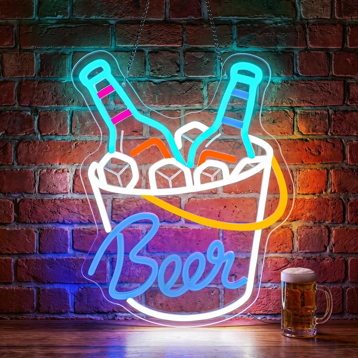 Beer Neon Bord - Beer - 28 x 37 x 1,5 cm - LED Wanddecoratie met Dimbare Verlichting - Voor Feestjes en Thuis