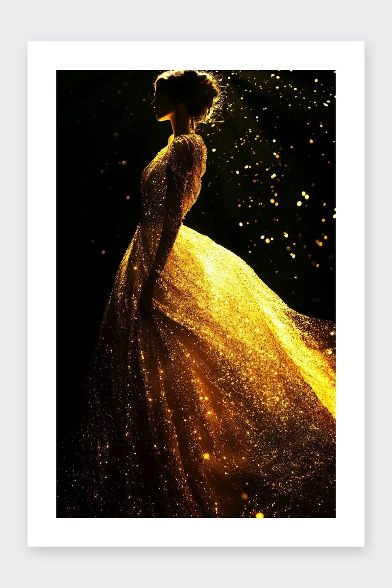 Elegante Poster - Dame - Goud - Gloeiend - Stijlvol - Mode - Luxe - Klassiek - posters - formaat 30x40cm - Wanddecoratie - BXS5433PVD - Met kader - passe-partouts stijl