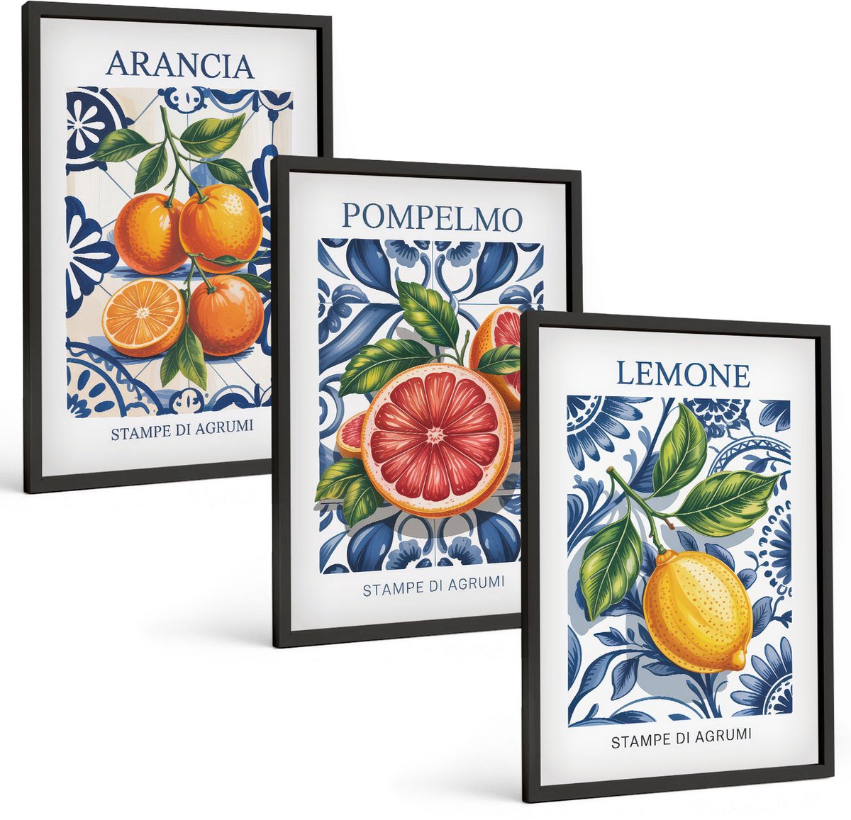 Coloray 3-Delige Schilderij Set - Trendy Posters Met Citrusvruchten In Italiaanse Stijl - 40 x 60 cm - Moderne Wanddecoratie - Woonkamer