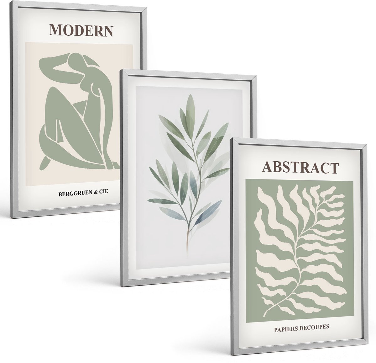 Coloray 3-Delige Schilderij Set - Matisse Design Aquarel Boho Planten - 40 x 60 cm - Decoratieve Muurdecoratie - Slaapkamer - Interieur Decoratie