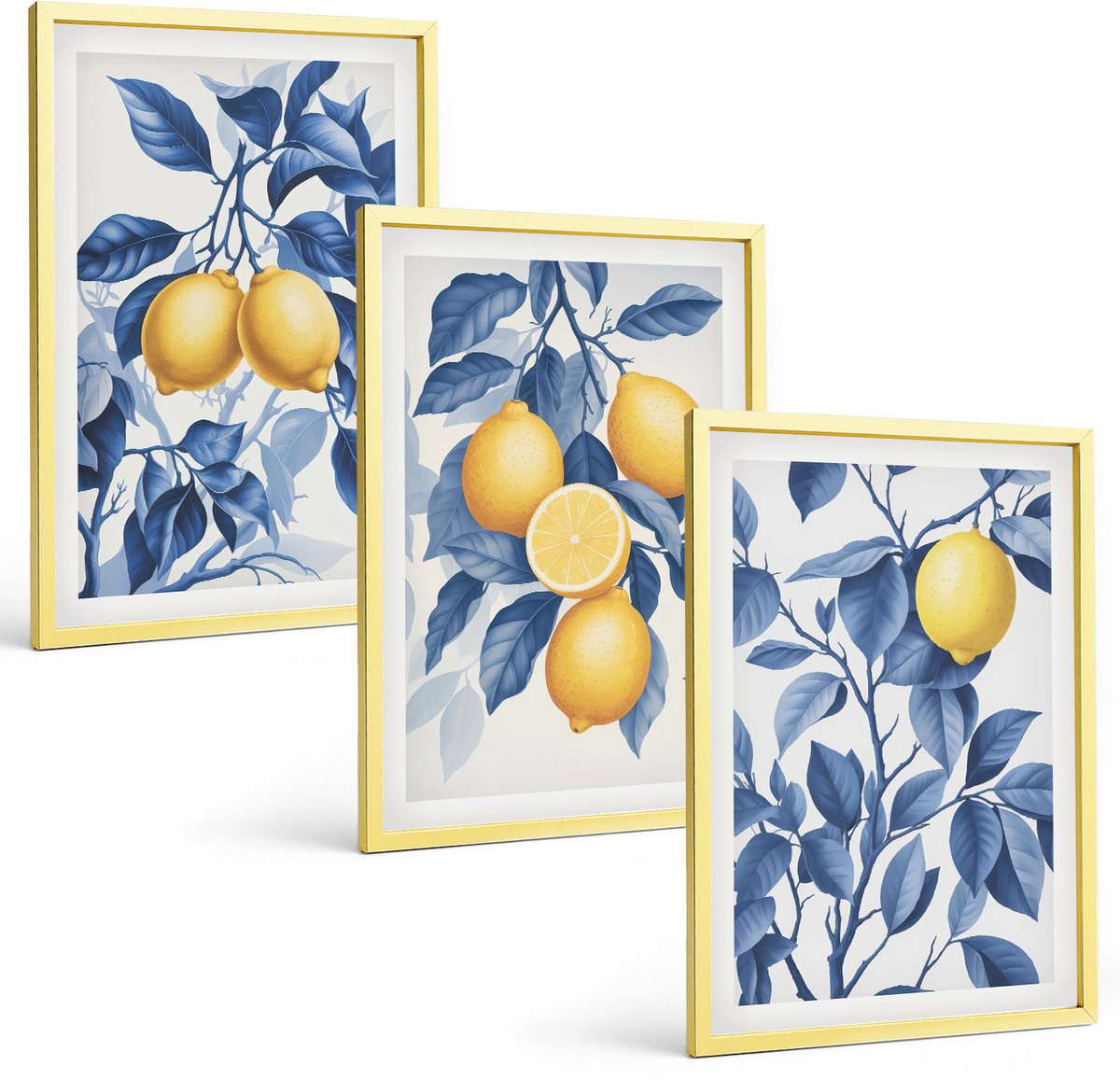 Coloray 3-Delige Schilderij Set - Olijven In Keramische Schalen Op Een Grijze Achtergrond - 40 x 40 cm En 40 x 60 cm - Wanddecoratie - Moderne Interieurdecoratie - Muurdecoratie
