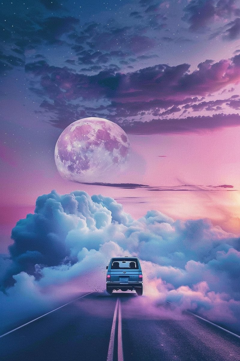 Roadtrip Poster - Wolken - Reis - Auto - Vrijheid - Onthaastings - Verkennings - posters - formaat 30x40cm - Wanddecoratie - XS2644YR