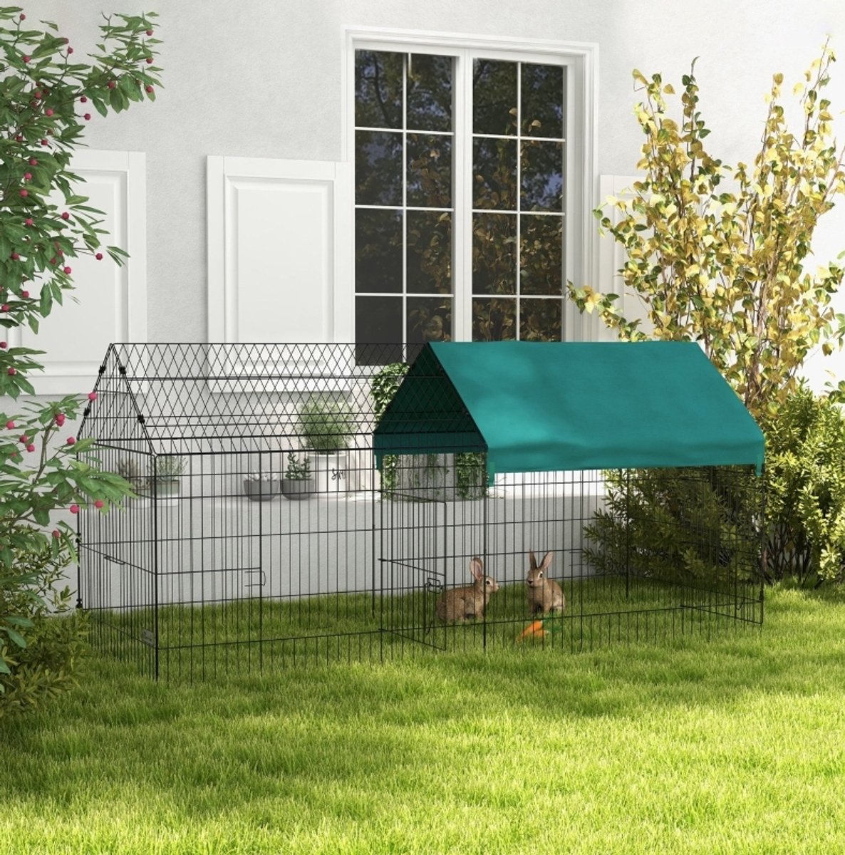 MODFU - Kleintiergehege - Met Dak - Weerbestendig - Buiten - Metaal/Polyester - Groen/Zwart