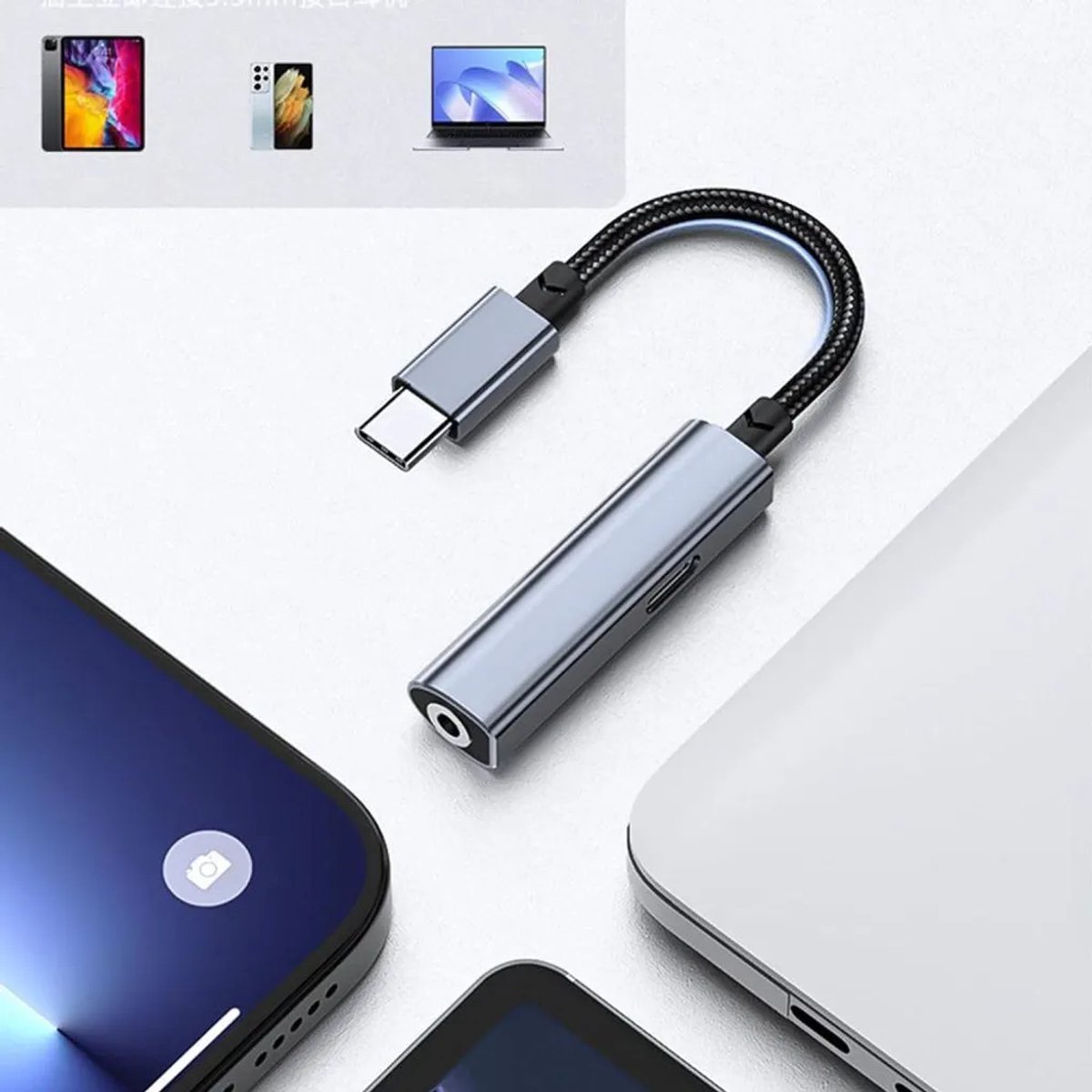 USB-C hoofdtelefoonaansluitingkabel Geschikt voor smartphones en tablets uit de iPhone 15-serie.