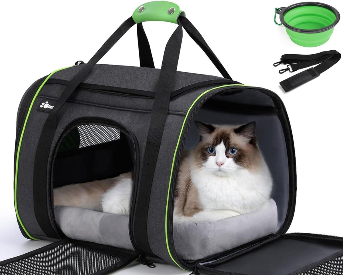 Huisdier Draagtas - Reismand Kat Hond - Comfortabel Reizen - Inclusief Voerbak - XL 45x32x35cm - Donkergrijs