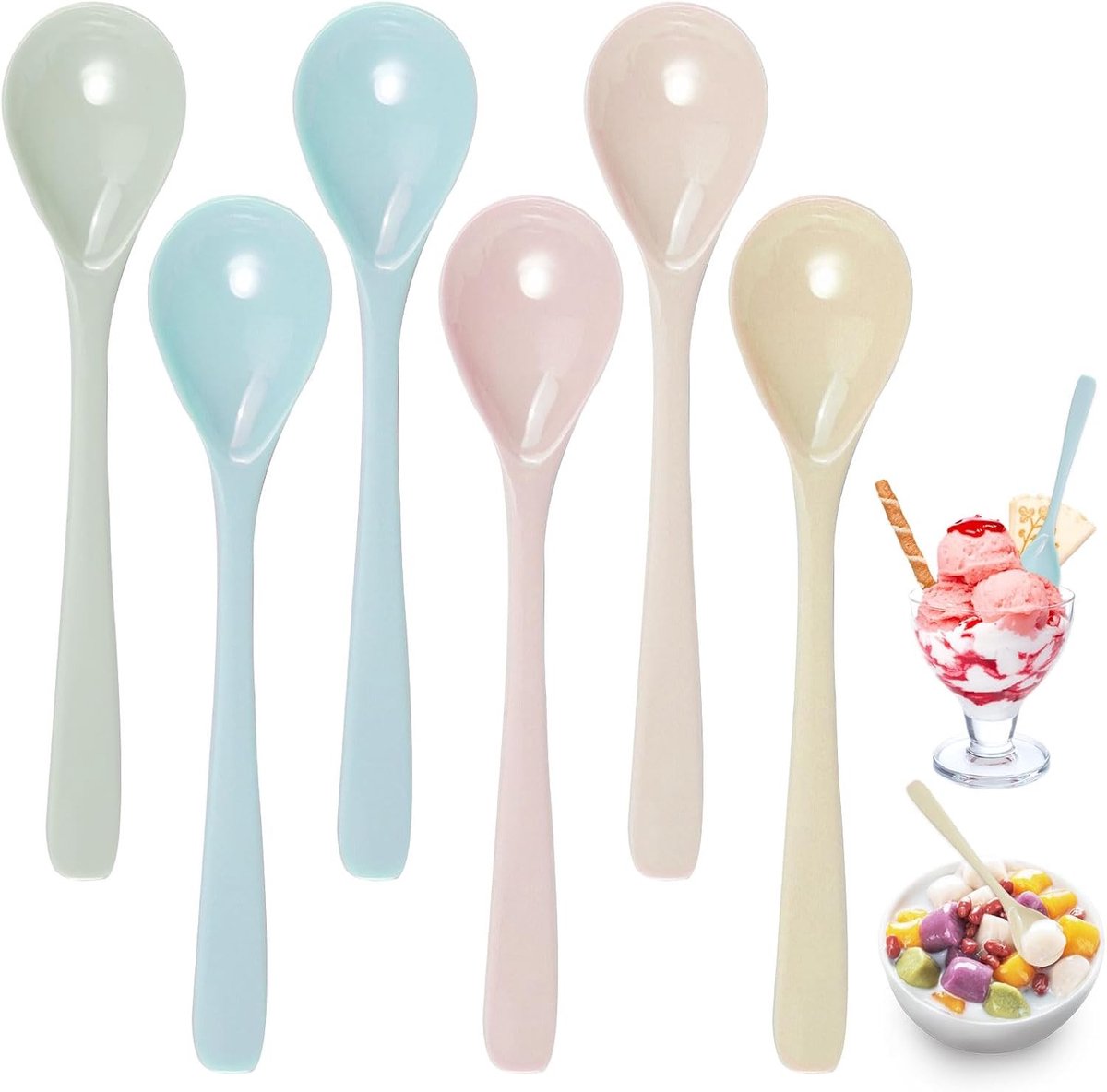 Set van 6 lange melamine lepels in verschillende kleuren, 16 x 3,2 cm, duurzaam en veelzijdig gebruik