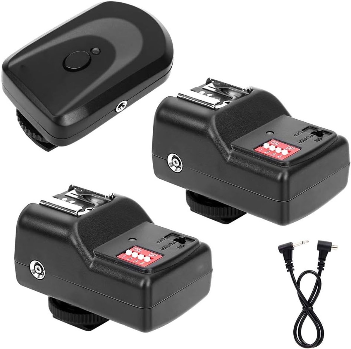 Draadloze Flitstrigger 433MHz met 1 Zender en 2 Ontvangers, 30 M Bereik en Sterke Anti-interferentie voor Flitsschoencamera's en Fotografie Accessoires