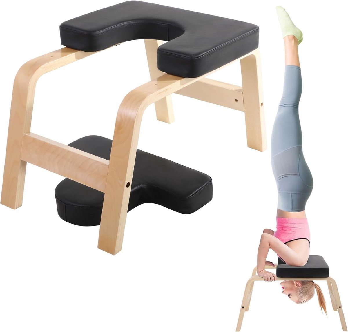 Yoga Kruk van Hout voor 150 kg, Met PU Bekleding, Stevig en Duurzaam, Ideaal voor Thuis en Studio