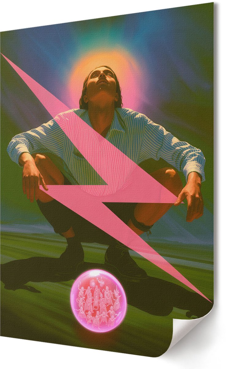 Coloray Polycanvas Poster - Strandthema, Illustratie - A2 - Roze Illustratie - Rechthoek - Kunstposter - Woonkamer, Slaapkamer, Kantoor - Modern