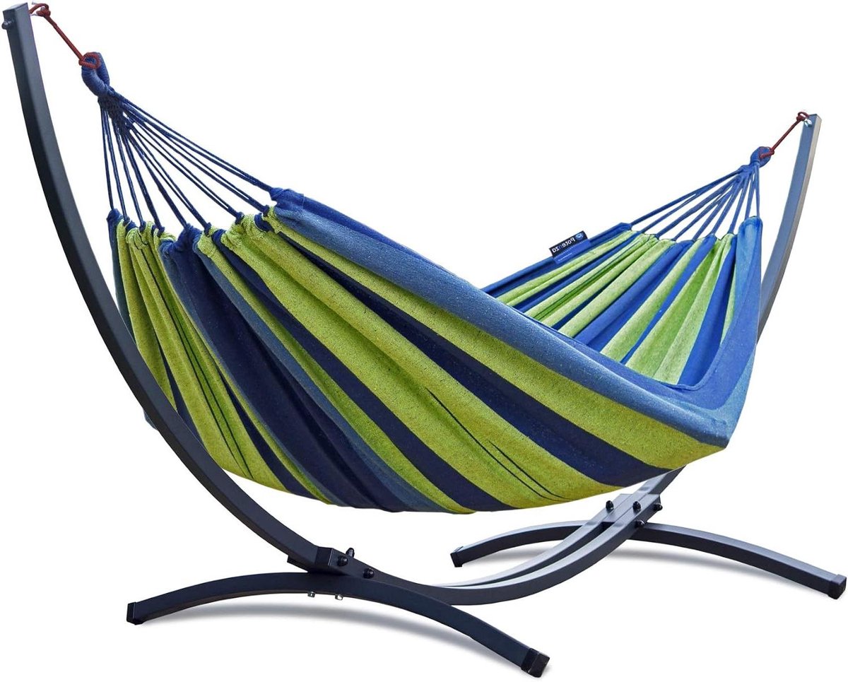 Hangmat met standaard - Dubbele hangmat - Ontspannen in de tuin - Stabiel metalen frame - Tot 200 kg
