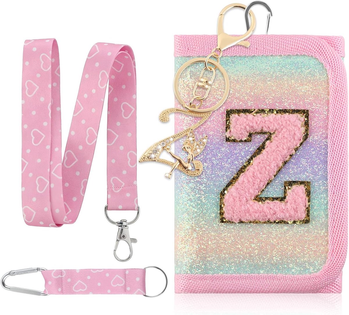 Schoudertas voor Kinderen, Meisjes Portemonnee met A-Z Letters, Drievoudig Vouwbare Tas met Sleutelhanger, Perfect voor School en Cadeaus voor Meisjes