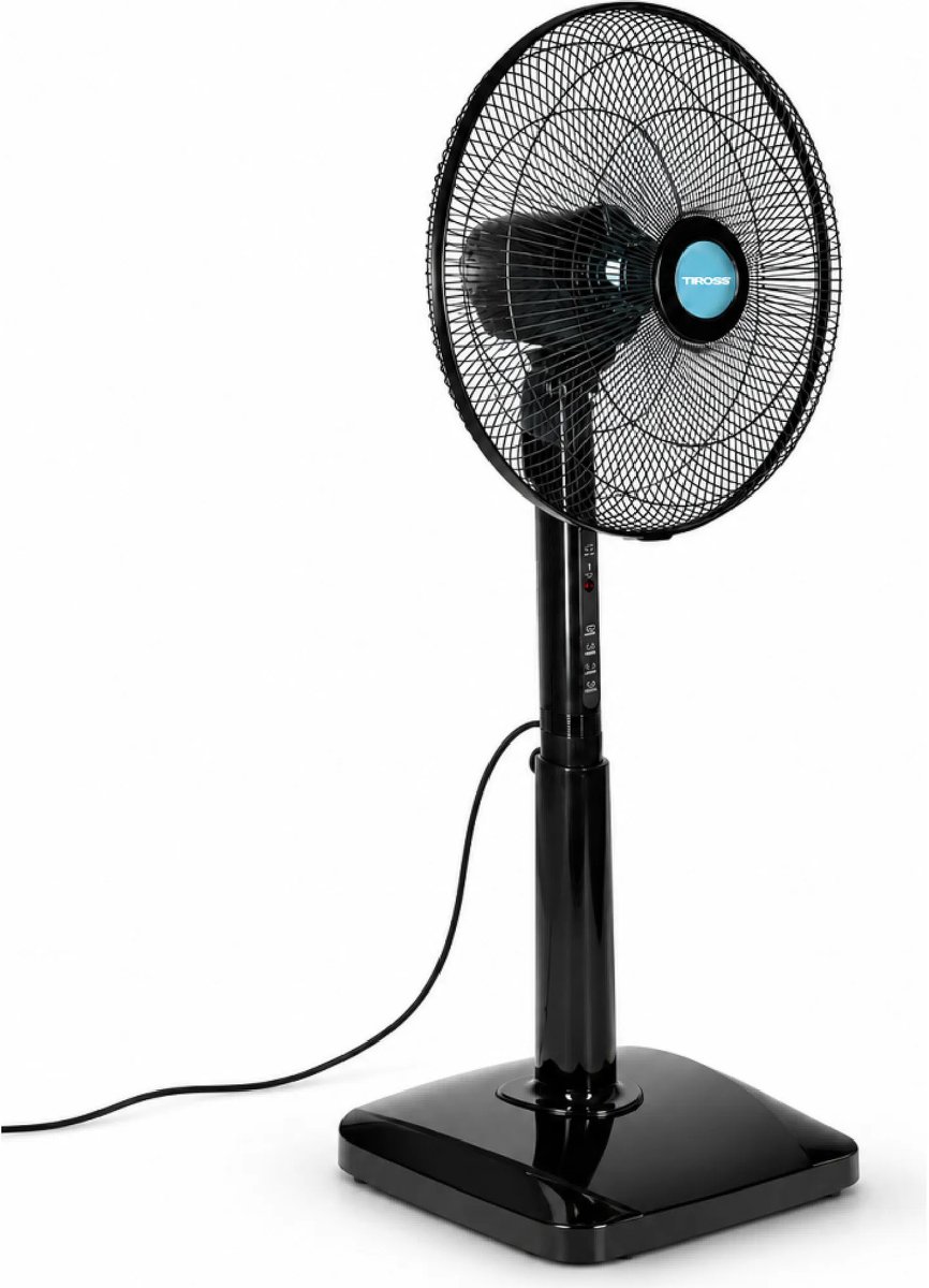 TIROSS Staande ventilator 44 cm met 3 snelheden, timer, verstelbare hoogte en kanteling plus afstandsbediening voor thuisgebruik