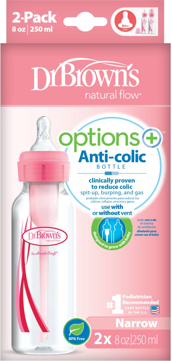 Dr. Brown's Options+ Anti-Colic Babyfles - Smalle halsfles - 250ml - Roze - 2 stuks van Dr. Brown's — afbeelding 4