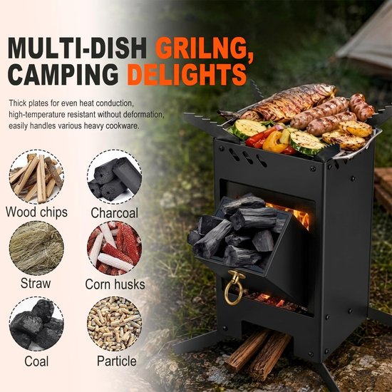 Raketoven met grillplaat, groot, Rocket Stove met vuurhaak, 2 extra standvoeten, kanonenkachel insteeksysteem van - ShopVlot — afbeelding 4
