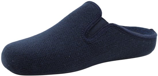 Donkerblauwe Scapa pantoffel met visgraatpatroon en elastische instap.