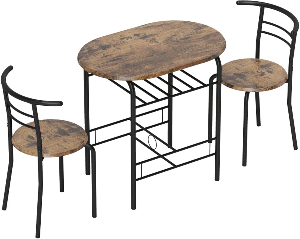 Eethoek - 3-delige Eetset - Keukentafel En Stoelen Voor 2 Personen - Met Plank - Woonkamer - Rustieke Bruine Houtlook