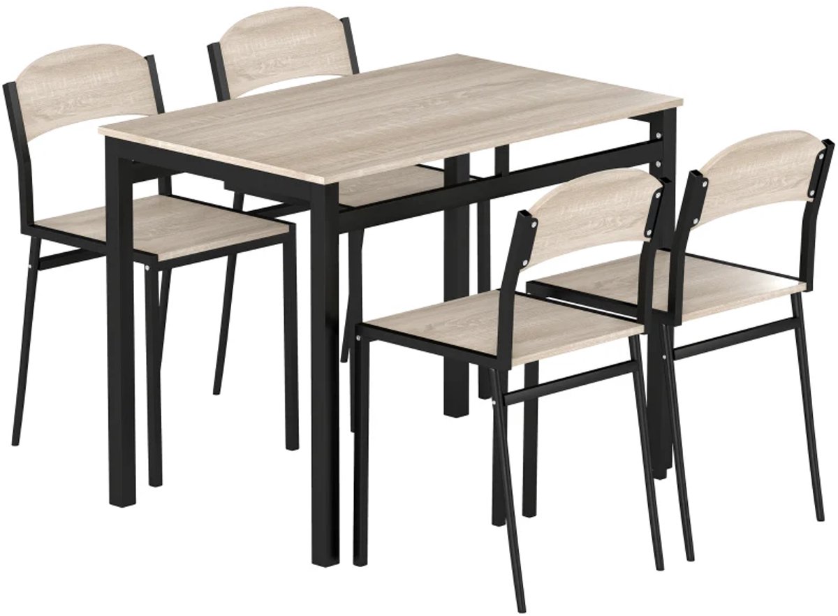 Eethoek - 5-delige Eetset - Eettafel Met 4 Stoelen - Ruimtebesparende Keukentafelset - Eetkamer- En Keukenset - Zwart