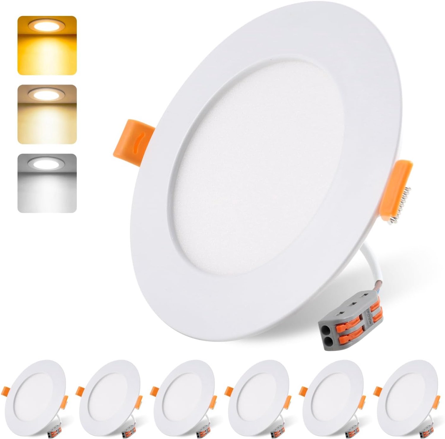 Plat, 230 V, 9 W, 6 stuks, IP54, 3CCT, uitsparing 90-110 mm, 3000/4000/6000 K