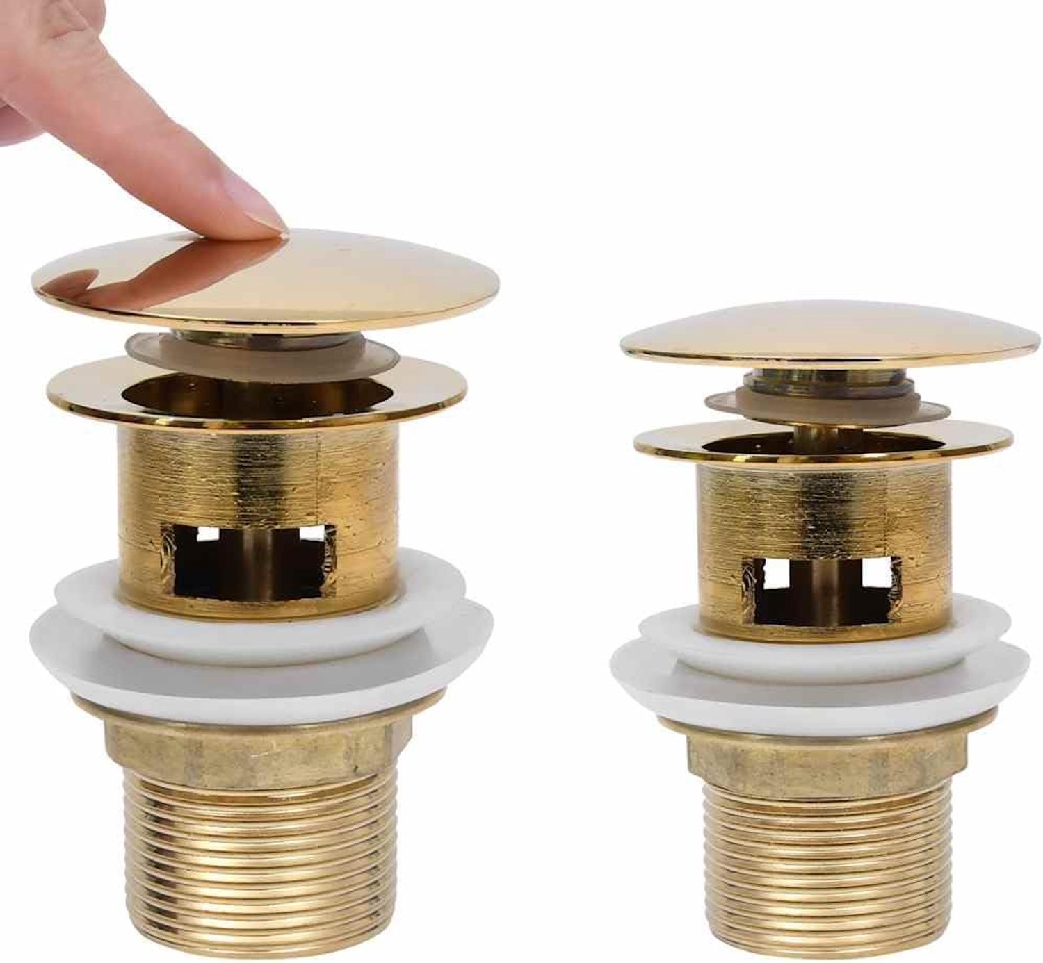 Afvoergarnituur wastafel met overloop goud, push-open afvoerventiel van messing, pop-up afvoergarnituur 1 1/4 inch voor wastafel
