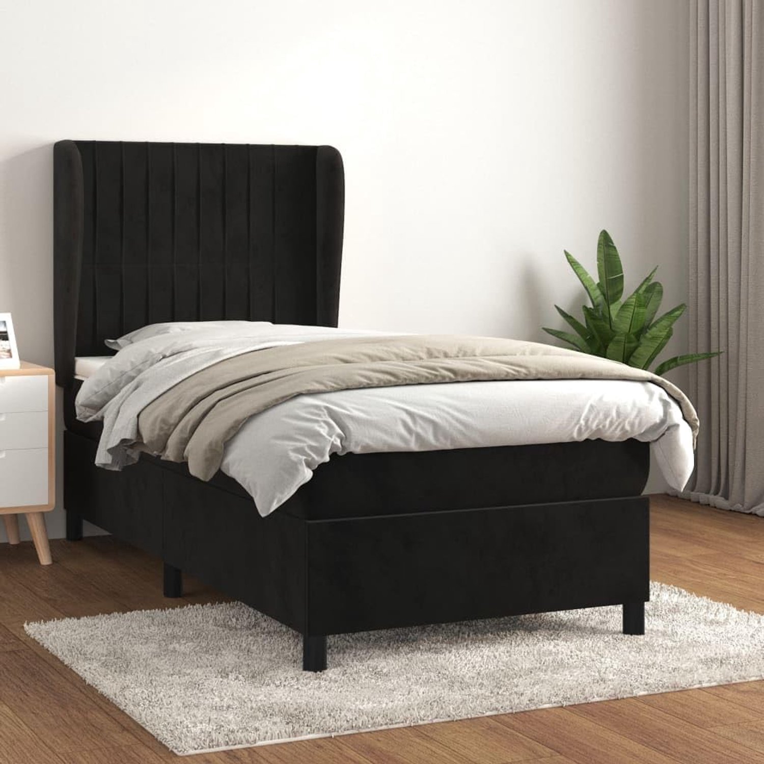 Familiebed, palletbed, boxspringbed met matras, zwart, 90x190 cm, fluweel