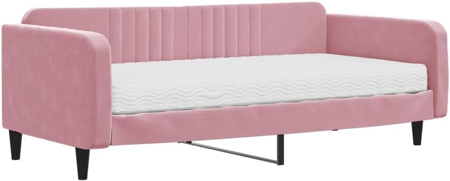 Dagbed, hotelbed, logeerbed, dagbed met matras, roze, 100 x 200 cm, fluweel, voor slaapkamer, logeerkamer
