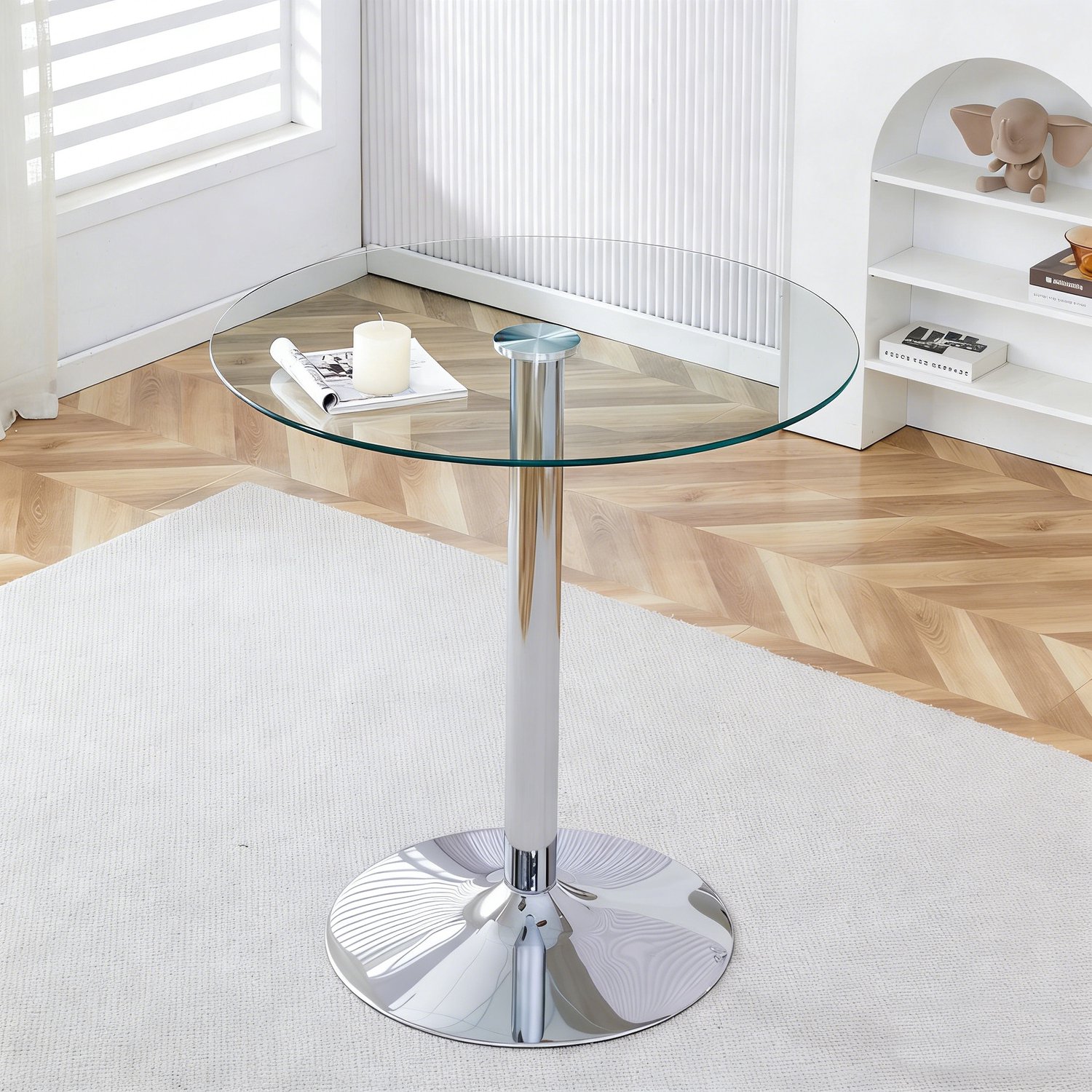 Clruro Bartafel - Ø89x92 cm - Rond en Modern - Glas en Metaal - Transparant en Zilver