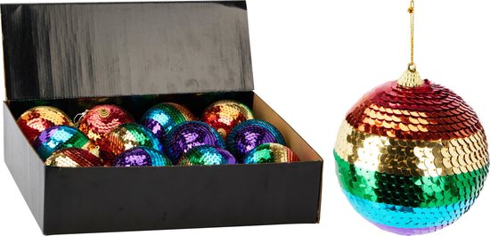Kerstbal regenboog sequin 95 mm Nampook