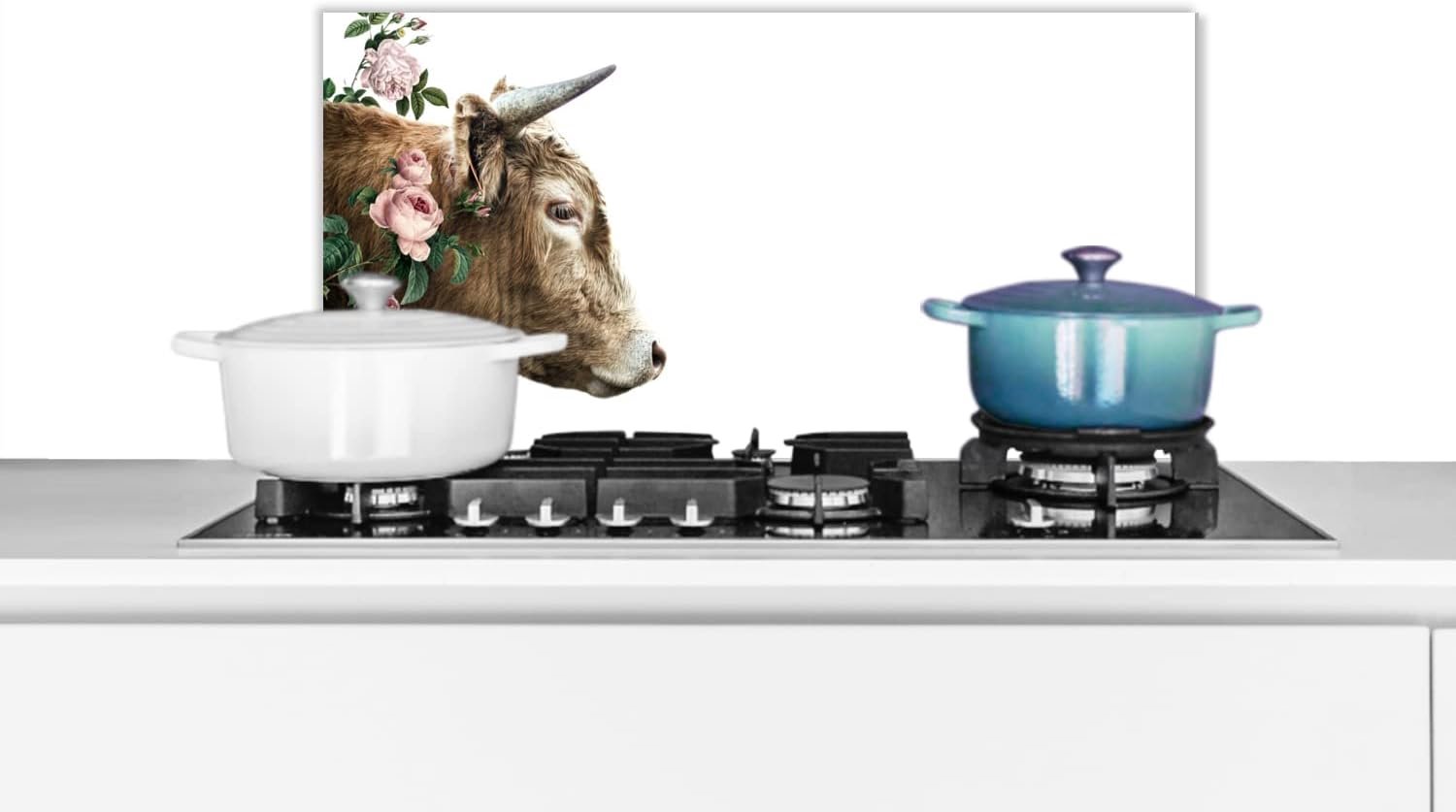 Spatscherm Keuken - 70x30 cm - Schotse hooglander - Rozen - Roze
