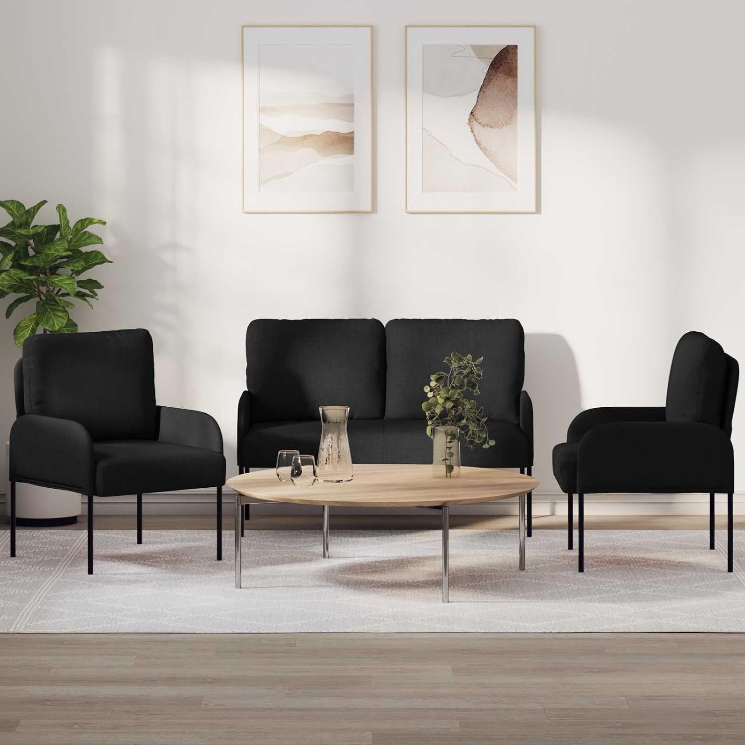 Zitgroep hoekbank 3 stuks bankstellen zwart 115 x 56 x 80 cm multiplex met polyester bekleding