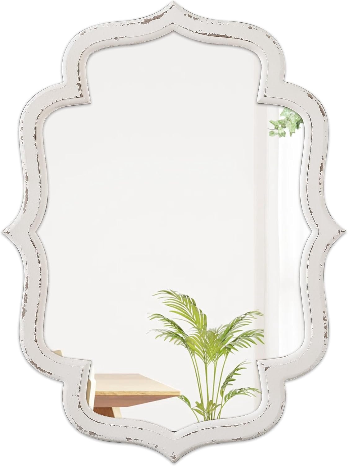 Decoratieve wandspiegel, wit, 45 x 60 cm, vintage spiegel, ovaal met houten lijst, boerderijspiegel, hal, spiegel muur voor woonkamer, slaapkamer, badkamer