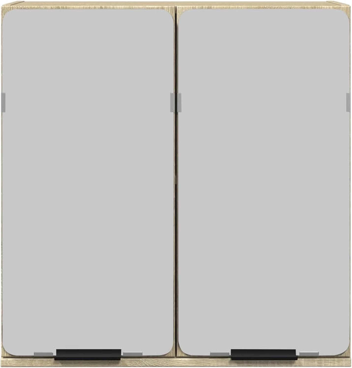 Badkamerkast met spiegel, 64,5 x 20 x 66,5 cm, wandmontage, Sonoma eiken, houtmateriaal, vochtbestendig, ruimtebesparend, voor shampoo en verzorgingsartikelen, badkamerkast met heldere spiegel