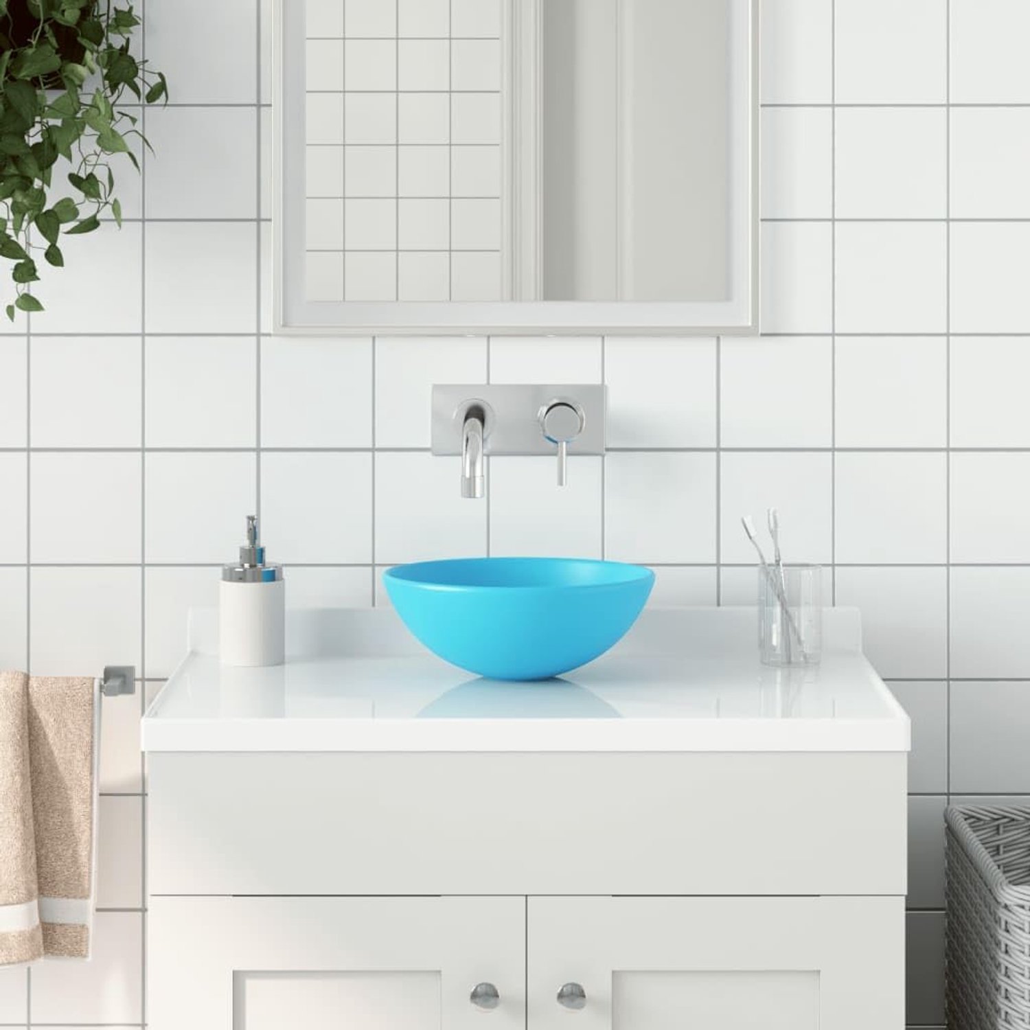 Wastafel lichtgroen van keramiek - opzetwastafel voor badkamer en gastentoilet, 280 x 100 mm