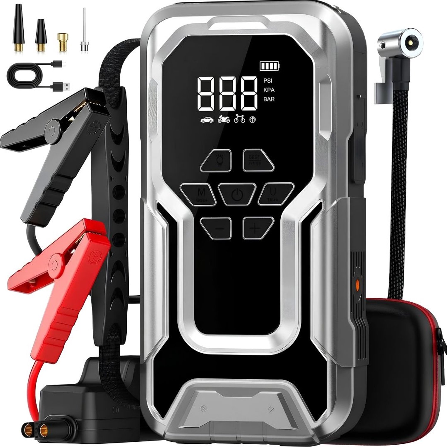 KLS® Jumpstarter - Jumpstarter voor Auto - Startbooster - Zilver - 24cm x 16cm x 12cm