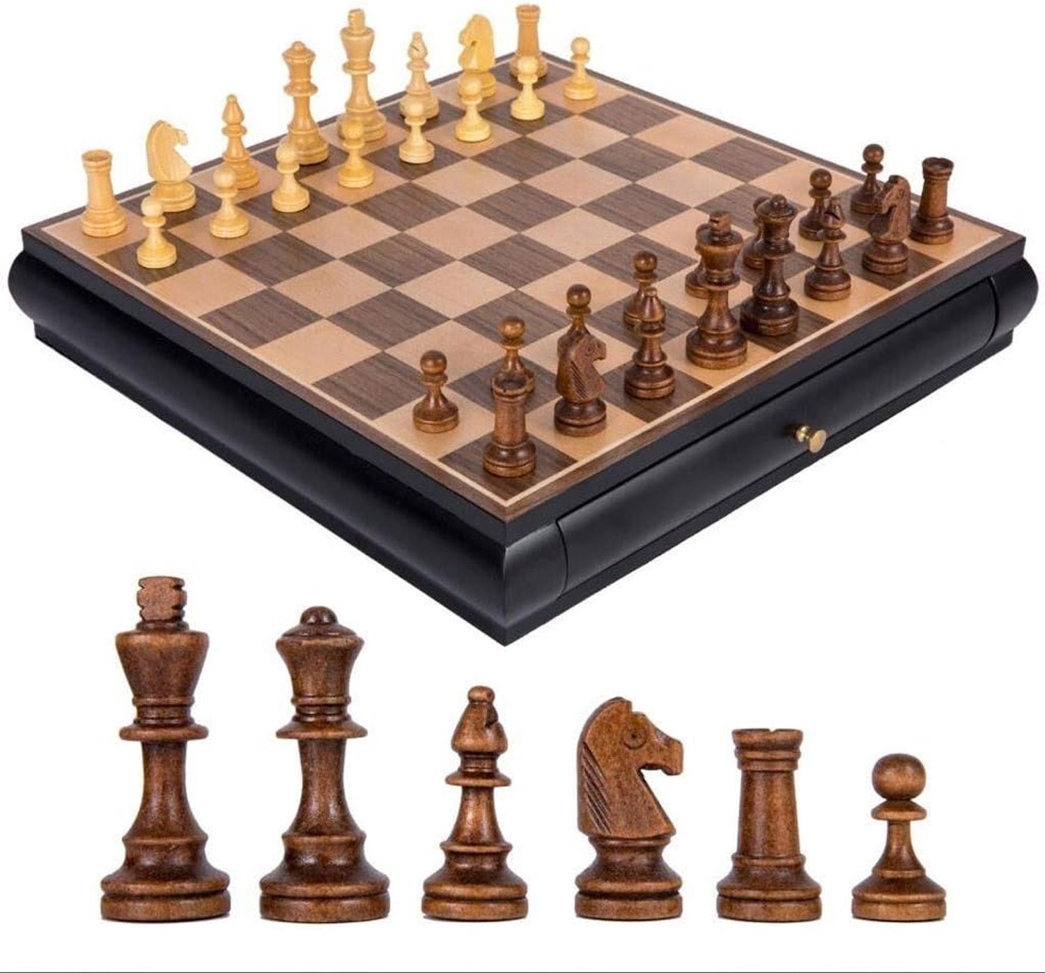 Schaakspel Hoogwaardige houten schaak massief hout dubbele lade type schaakbord schaakspel spel gewijd for volwassen of kinderen set bord spel Schaaksets voor kinderen en volwassenen