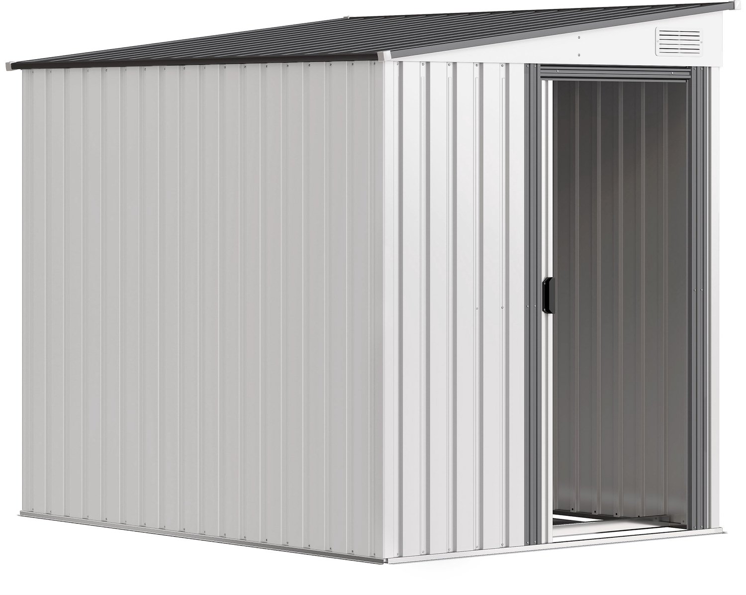 Sunona Metalen tuinhuis - Met schuifdeur, fundering en opbergplanken - 154 x 206,5 x 181 cm - Wit