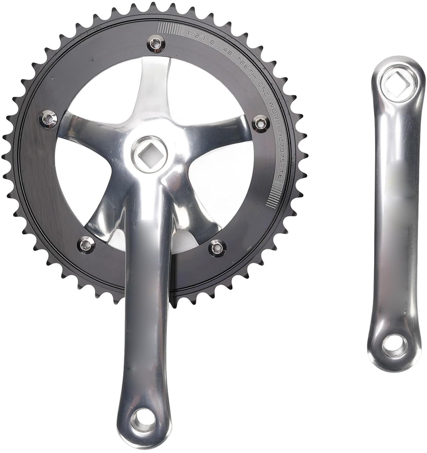 48T Fietscrankstel Aluminium Single Speed ​​Kettingblad Crankarmset Ontwerp met vierkante gaten voor fietsen met vaste versnellingen Zilver Zwart Lichtgewicht Duurzaam Soep