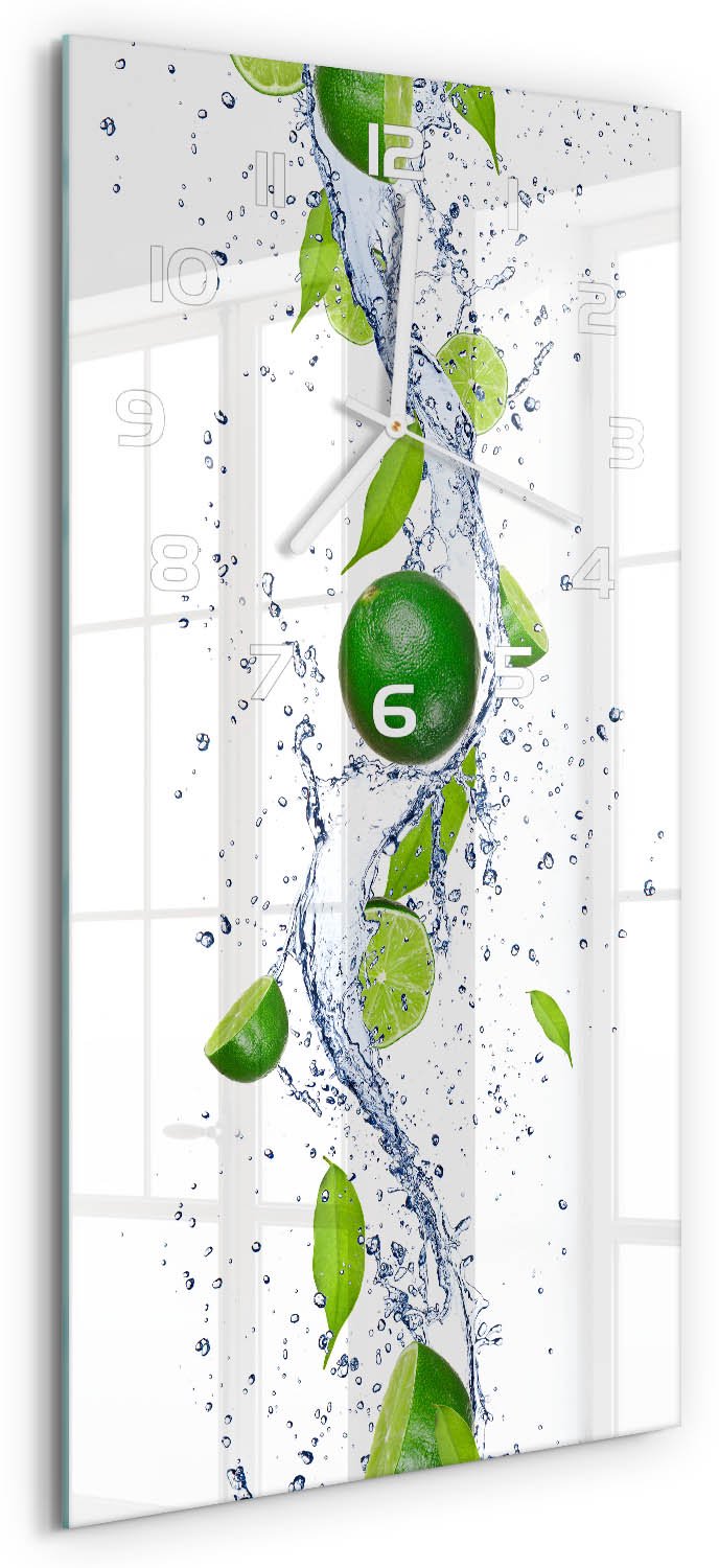 Tulup Wandklok - Calciumcarbonaat Wandklok Glas Met Motief - 30x60 cm - Groente Decoratieve Glazen Klok - Witte handen - Rechthoekige Klok - Gekleurde Glazen Klok - Glazen Klok Met Print
