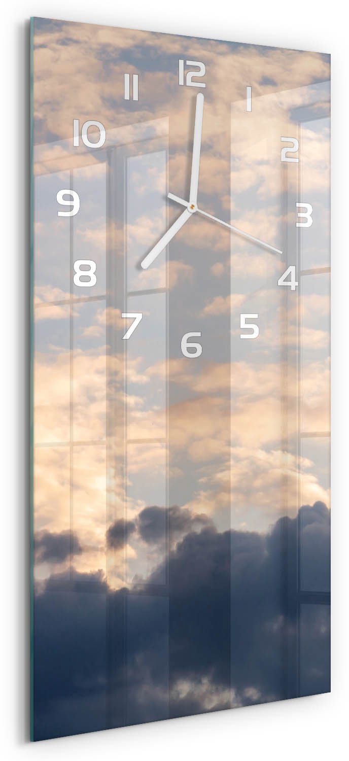 Tulup Wandklok - Wolken aan de hemel Gekleurde Glazen Klok - 30x60 cm - Blauw Glazen Klok Met Print - Witte handen - Rechthoekige Klok - Moderne Wandklok Glas - Wandklok Glas Decoratie
